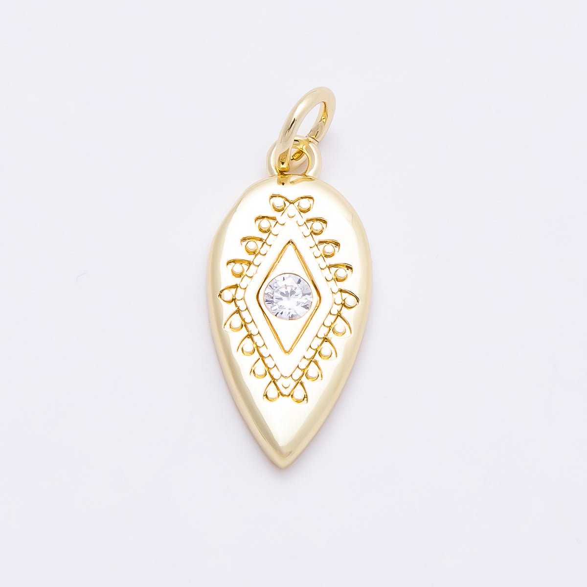 16K Gold Filled 17.5mm Clear CZ Evil Eye Artisan Sphere Arrow Charm | Charms-00857