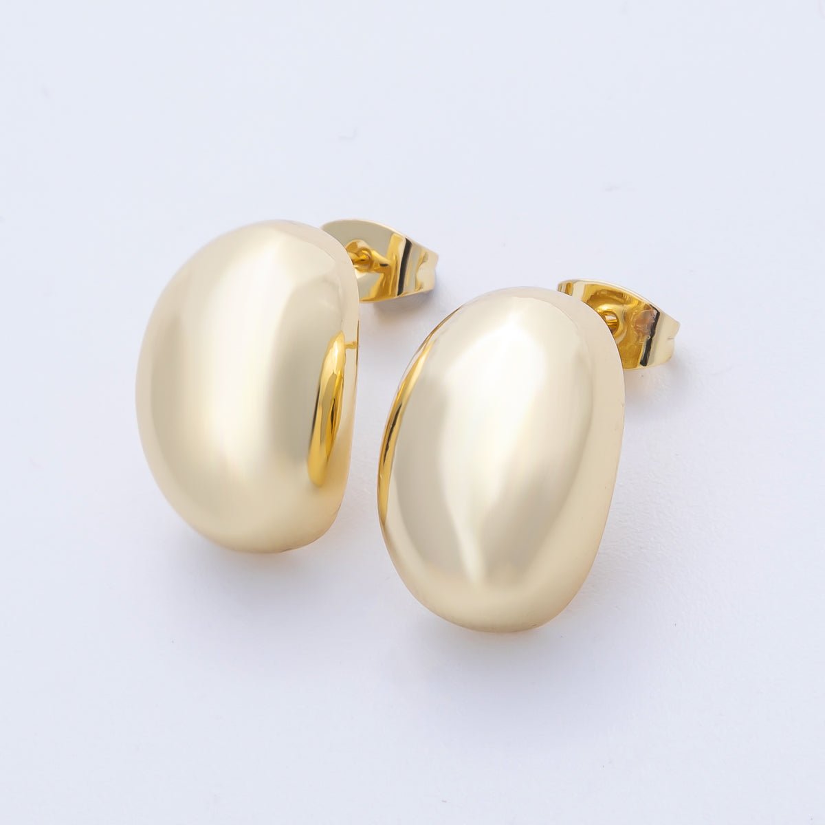 16K Gold Filled 17.7mm Minimalist Geometric Oval Dome Stud | Earrings-00219