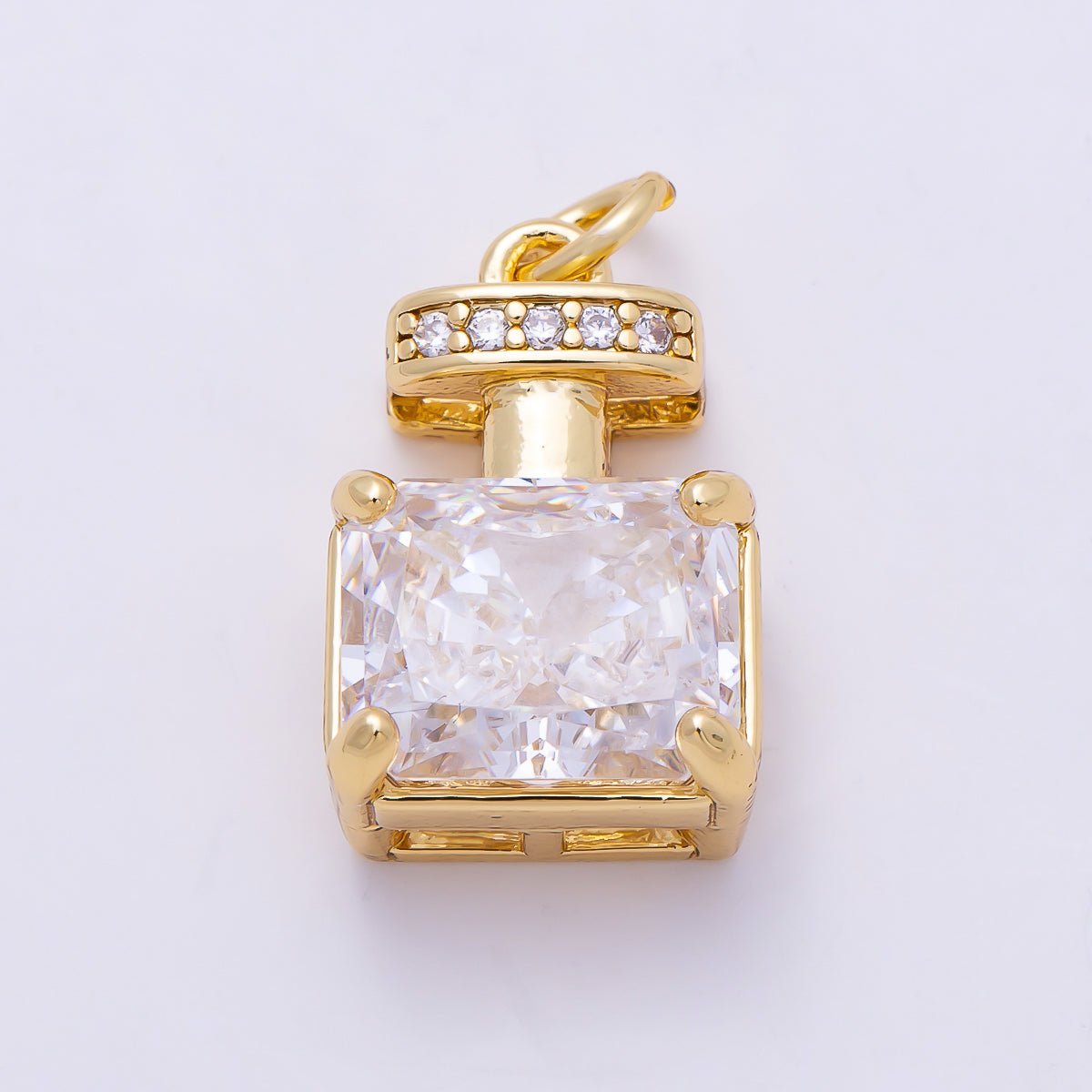 16K Gold Filled 17mm Clear Baguette Micro Paved CZ Perfume Charm in Gold & Silver | Charms-01463 Charms-01464