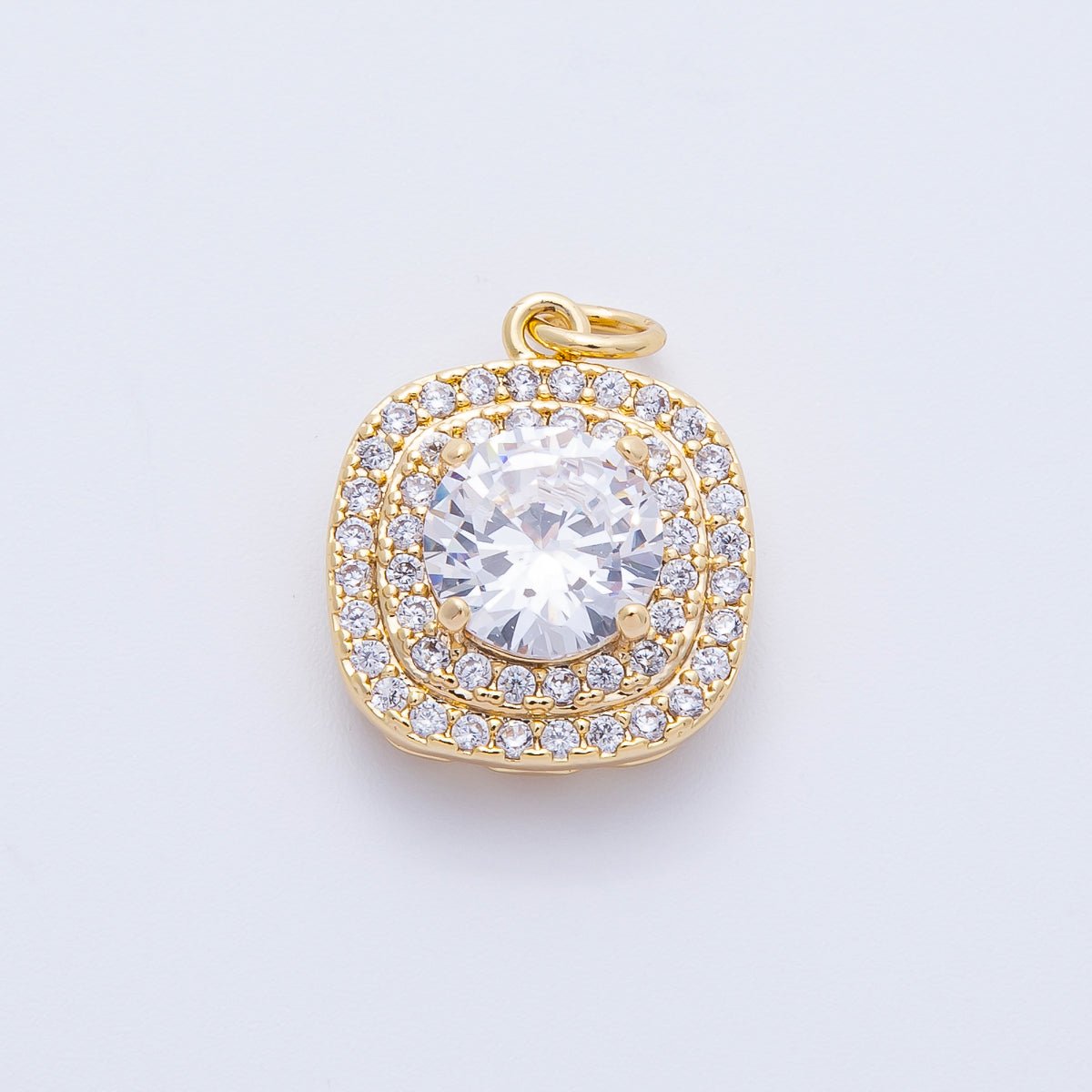 16K Gold Filled 17mm Clear Micro Paved CZ Round Square Charm in Gold & Silver | Charms-00289 Charms-00290