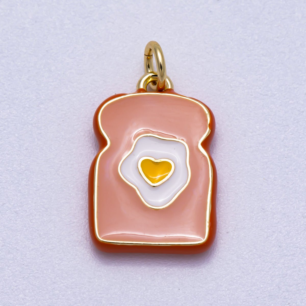 16K Gold Filled 17mm Egg Toast Breakfast Enamel Charm | Charms-00578