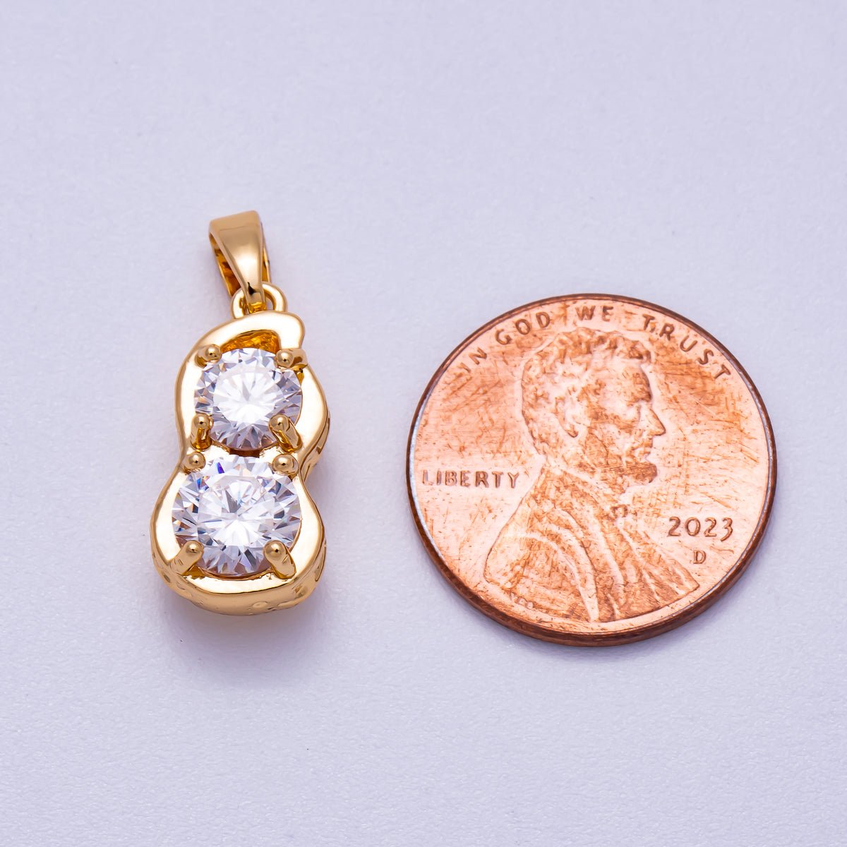 16K Gold Filled 18mm Clear CZ Peanut Nut Snack Food Pendant | Charms-00581