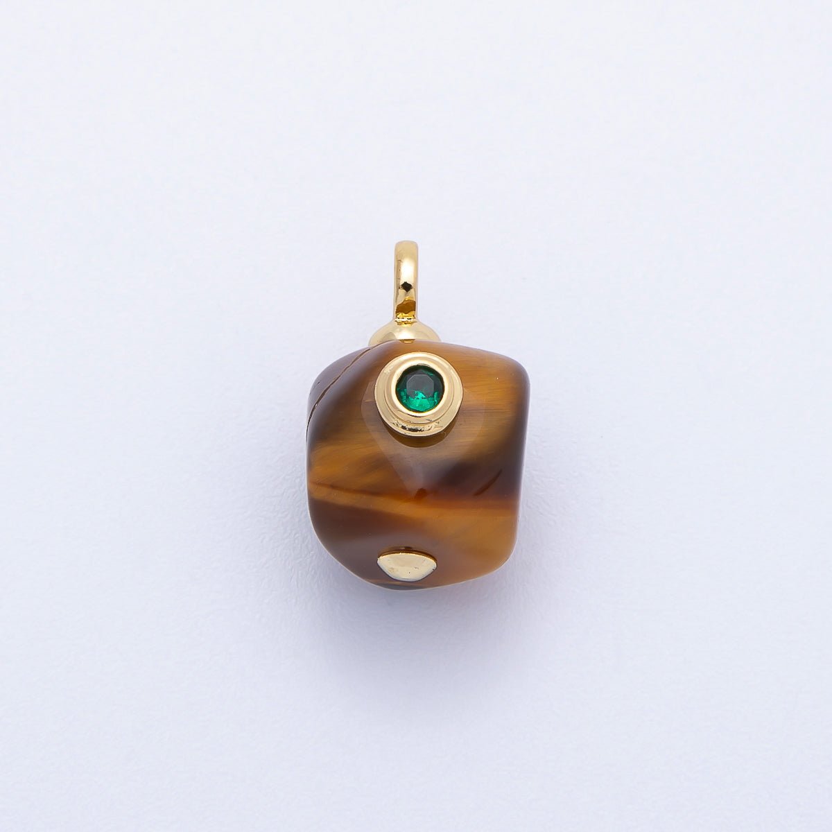 16K Gold Filled 18mm Green CZ Tiger Eye Gemstone Mini Charm | Charms-00650