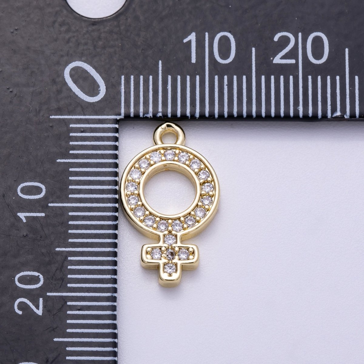 16K Gold Filled 18mm Micro Paved CZ Female Symbol Open Charm | Charms-00563