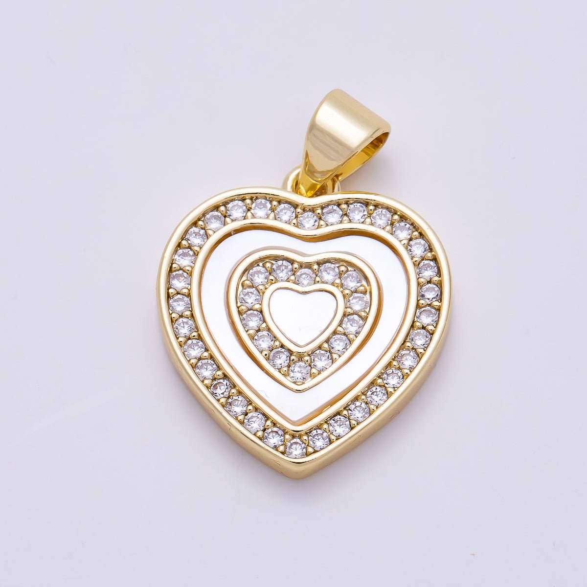 16K Gold Filled 18mm Shell Pearl Micro Paved CZ Heart Pendant | Charms-01454