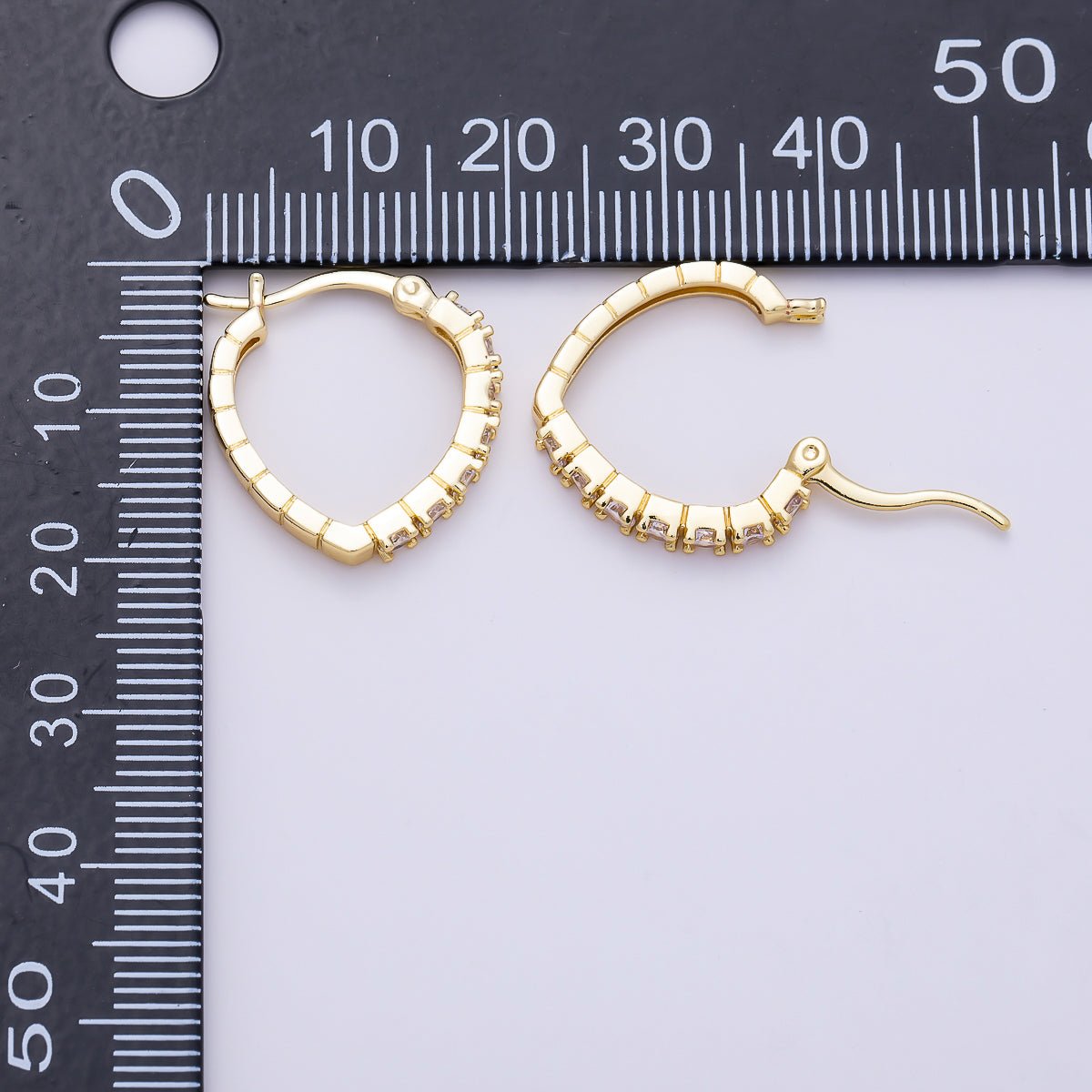 16K Gold Filled 19mm Micro Paved CZ V-Shape Latch Hoop | Earrings-00710