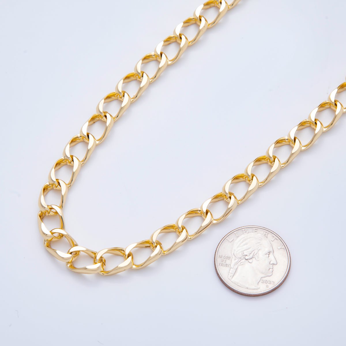 16K Gold Filled 13mm x 9mm Unfinished Big Curb Oval Textured Designed Chain by Yard | ROLL-1689