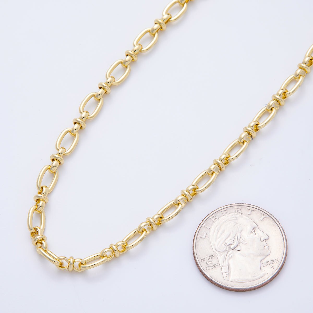 16K Gold Filled 8mm x 4mm Unfinished Unique Chain Oval Cable Rolo Chain by Yard | ROLL-1696