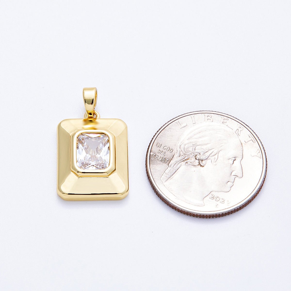 16K Gold Filled 20mm Baguette CZ Rectangular Tag Pendant | Charms-00205