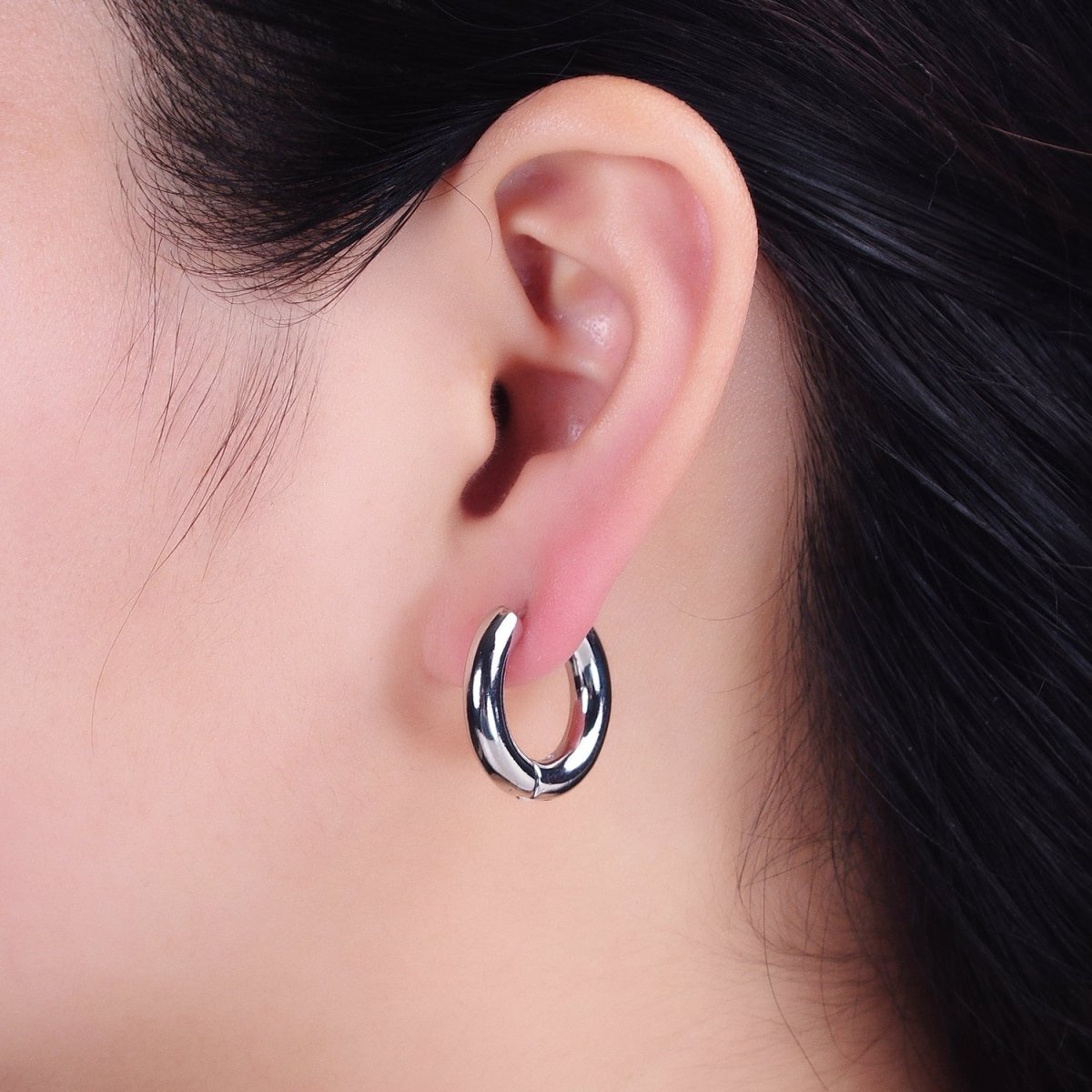 16K Gold Filled 20mm Chubby Tube Endless Hoop Earrings in Gold, Silver | AB515 AB1543
