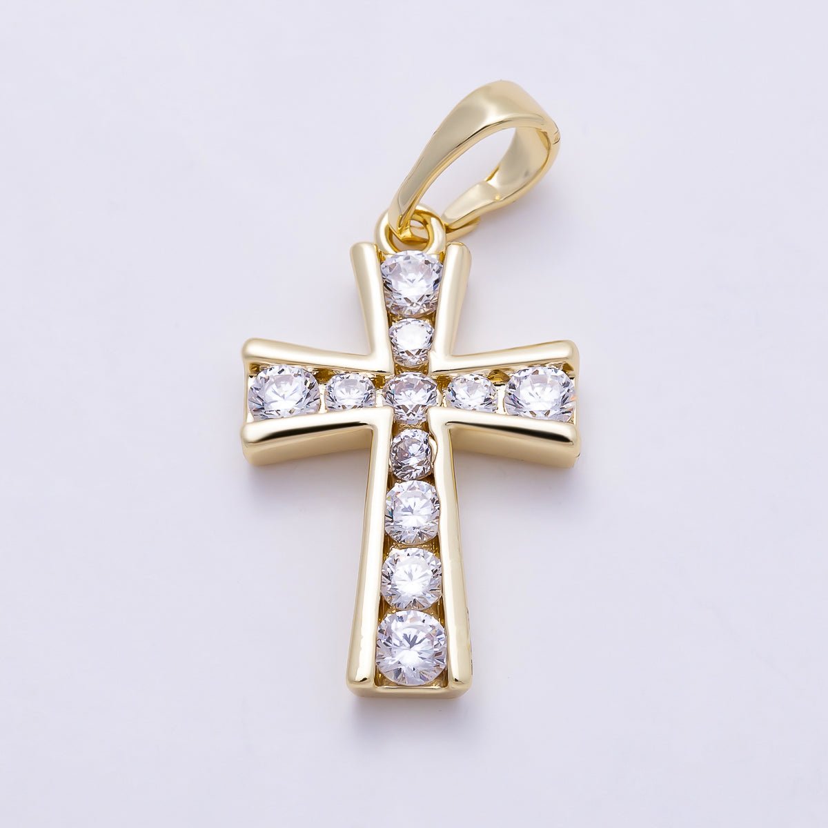 16K Gold Filled 20mm Clear CZ Lined Religious Cross Pendant | Charms-01381