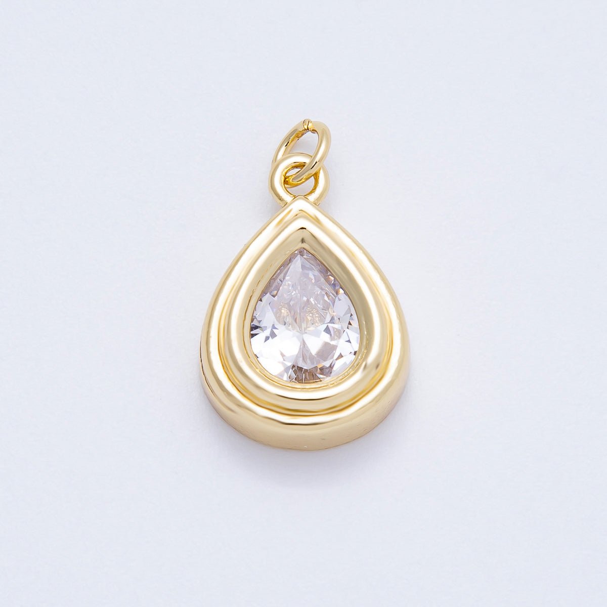 16K Gold Filled 20mm Clear CZ Teardrop Bezel Solitaire Charm | Charms-00665