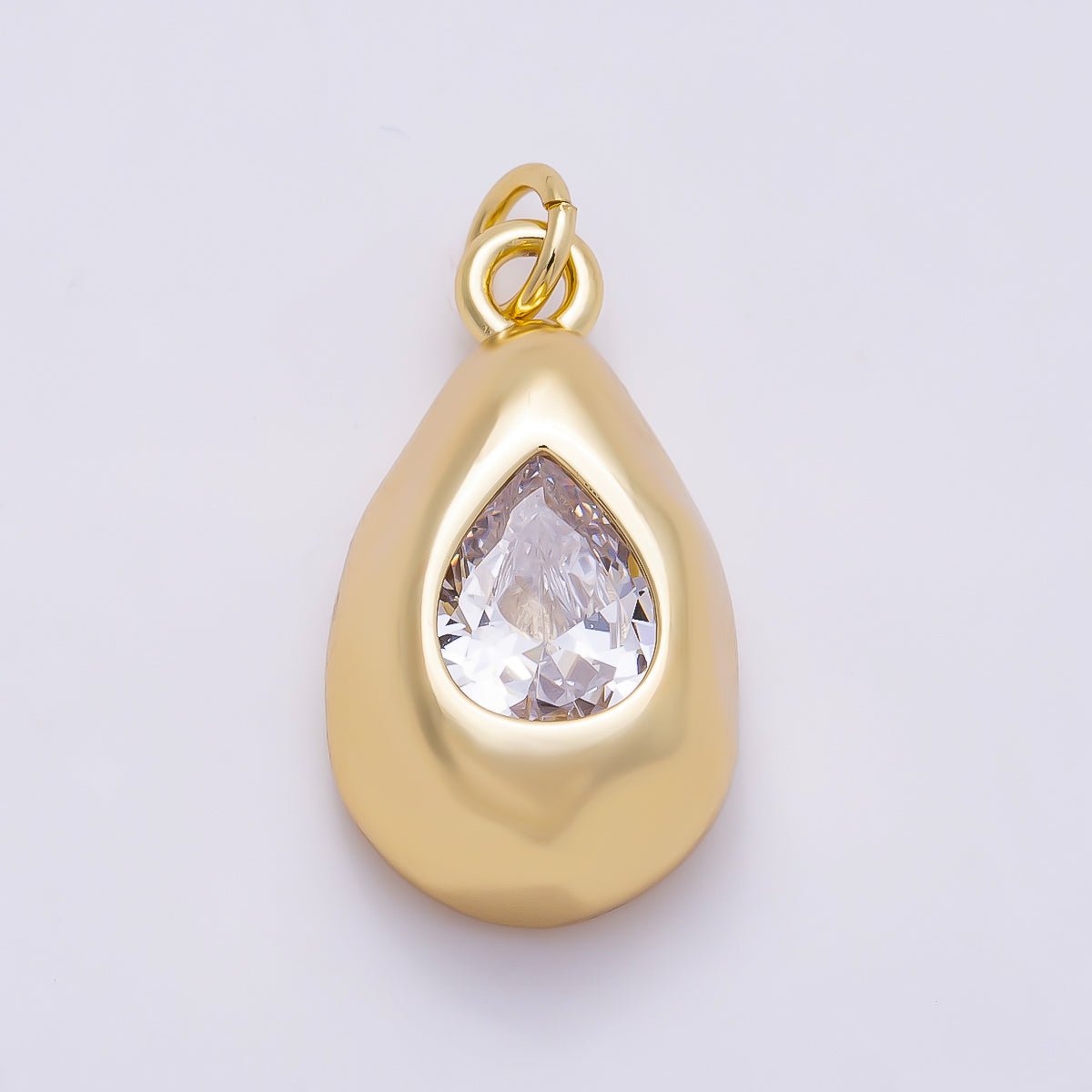 16K Gold Filled 20mm Clear CZ Teardrop Geometric Molten Bezel Chubby Charm | Charms-01355
