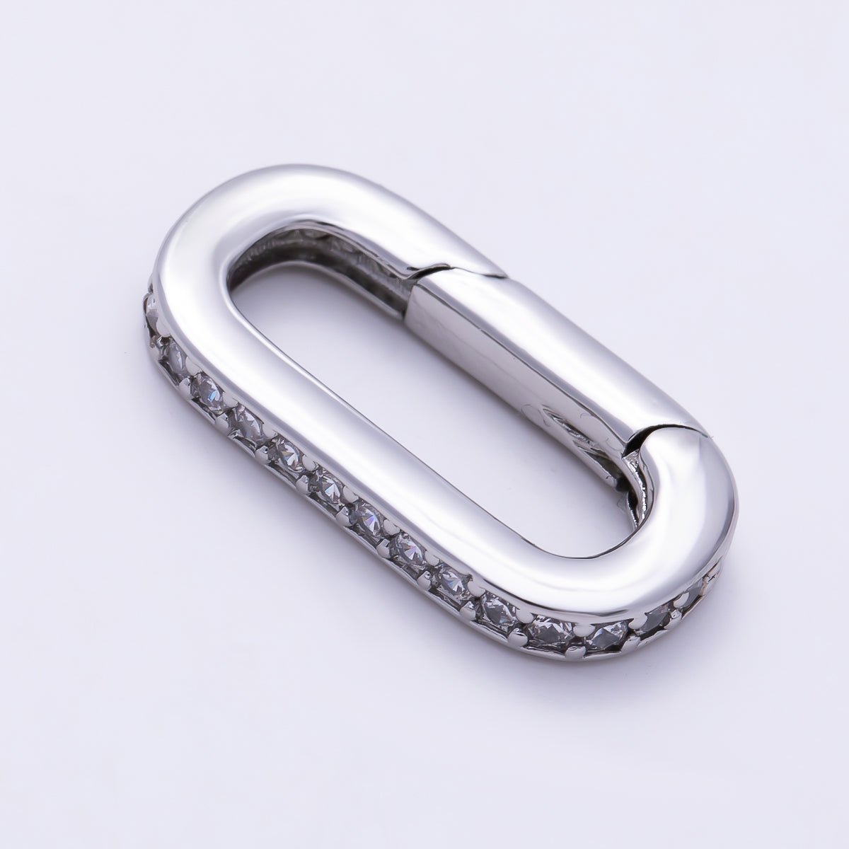 16K Gold Filled 20mm Micro Paved CZ Oblong Push Gate Enhancer Findings in Gold & Silver | Findings-00426 Findings-00427