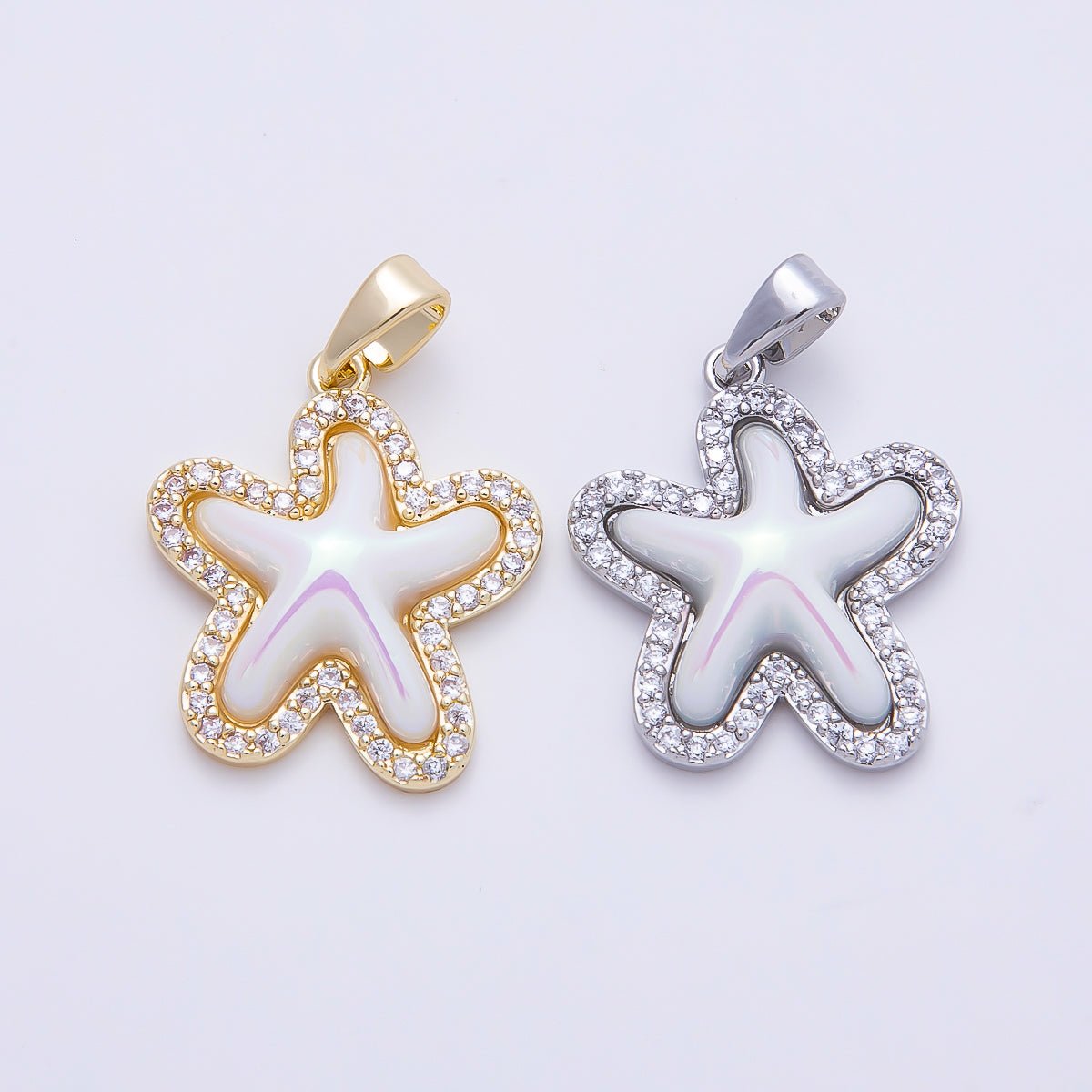 16K Gold Filled 20mm White Micro Paved CZ Celestial Starfish Charm in Gold & Silver | Charms-01205 Charms-01206