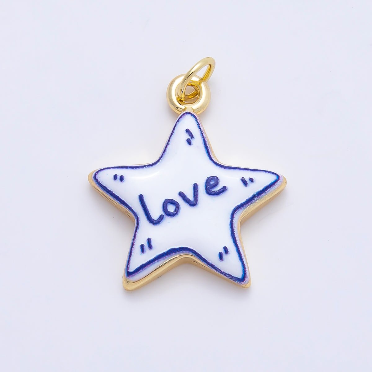 16K Gold Filled 21.5mm Lucky, Amore, Happy, Kiss, Mom, Mama, Love Script Blue White Celestial Star Charm | Charms-01229 ~ Charms-01235