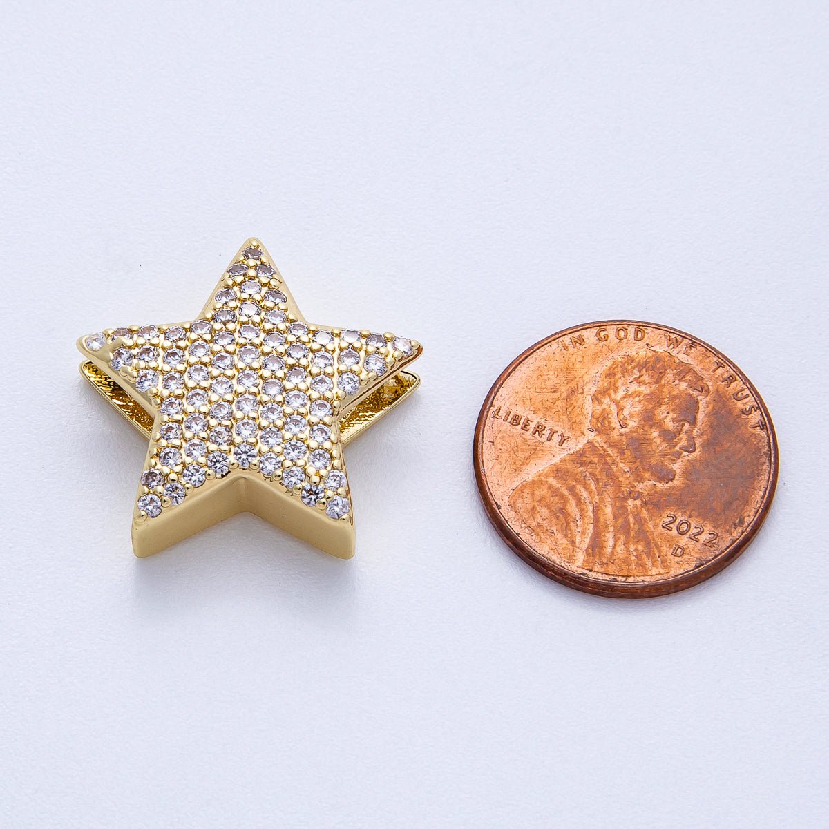 16K Gold Filled 21mm Micro Paved CZ Celestial Star Slide Bead | Beads-00193