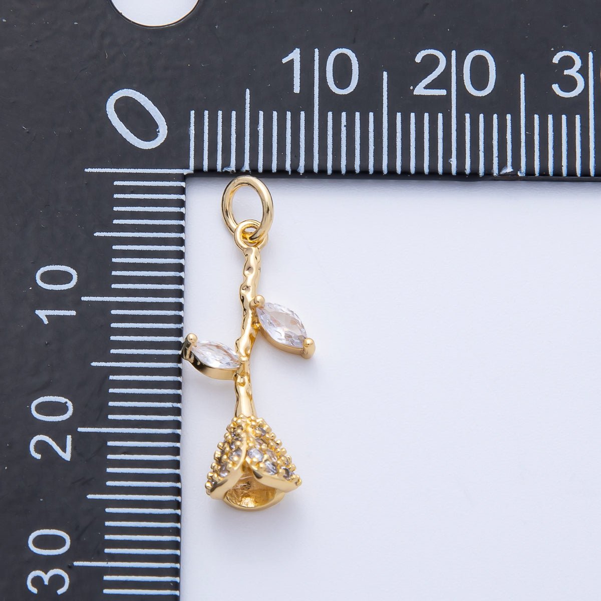 16K Gold Filled 22mm Micro Paved CZ Rose Flower Charm | Charms-00358