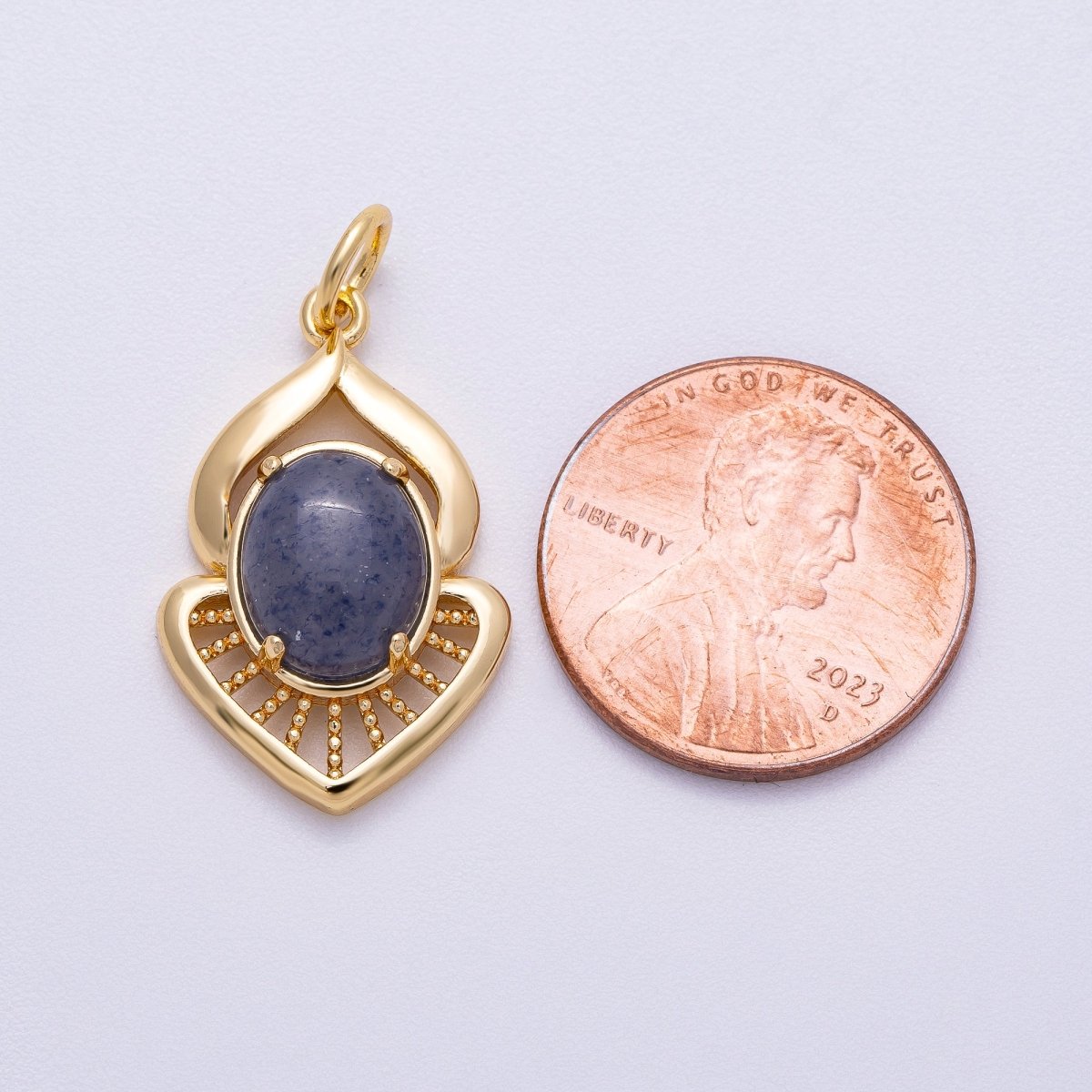 16K Gold Filled 23mm Blue Kyanite Cabochon Gemstone Curved Geometric Charm | Charms-00612