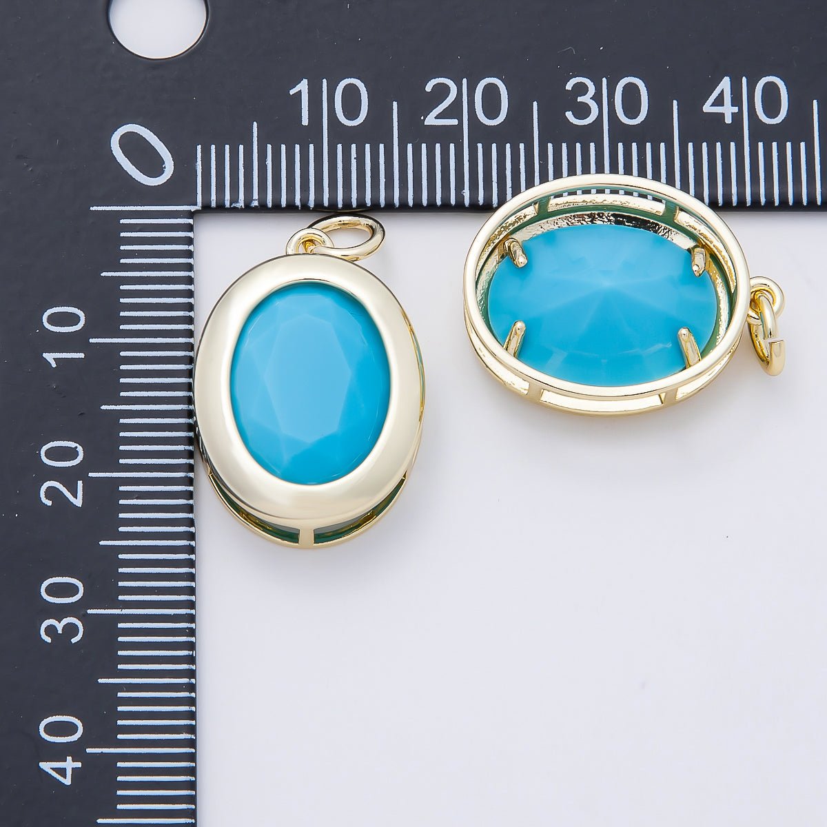 16K Gold Filled 23mm Clear, Turquoise Oval Bezel Charm | Charms-01100 Charms-01101