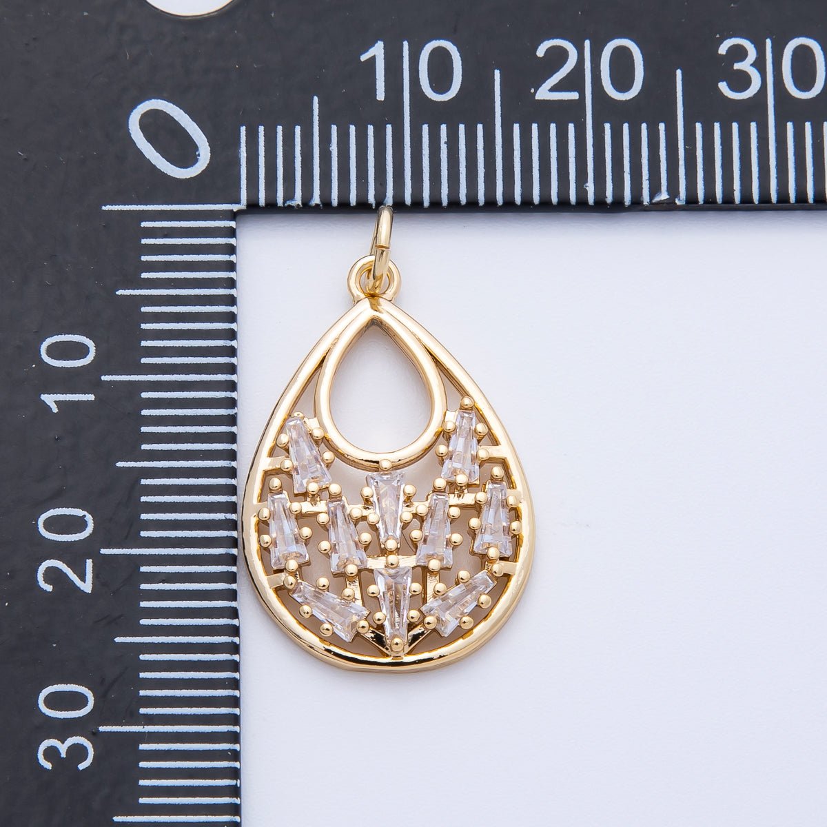 16K Gold Filled 24mm Clear Baguette CZ Open Oval Charm | Charms-00390