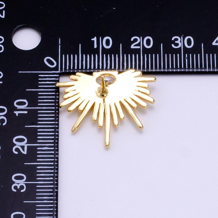 16K Gold Filled 24mm Clear Oval CZ Geometric Sunburst Drop Stud Earrings | Clearance