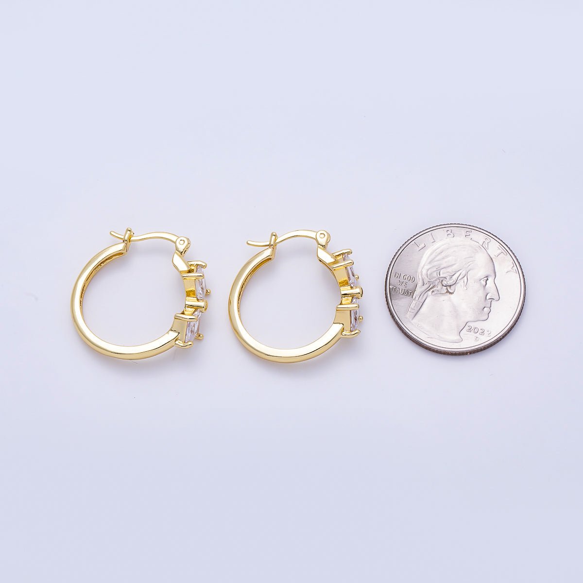 16K Gold Filled 24mm Clear Rhombus CZ Double Latch Hoop | Earrings-00709