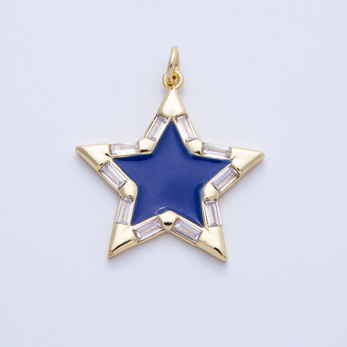 16K Gold Filled 25mm Enamel Baguette CZ Celestial Star Charm | M325 - M335 Charms-00325