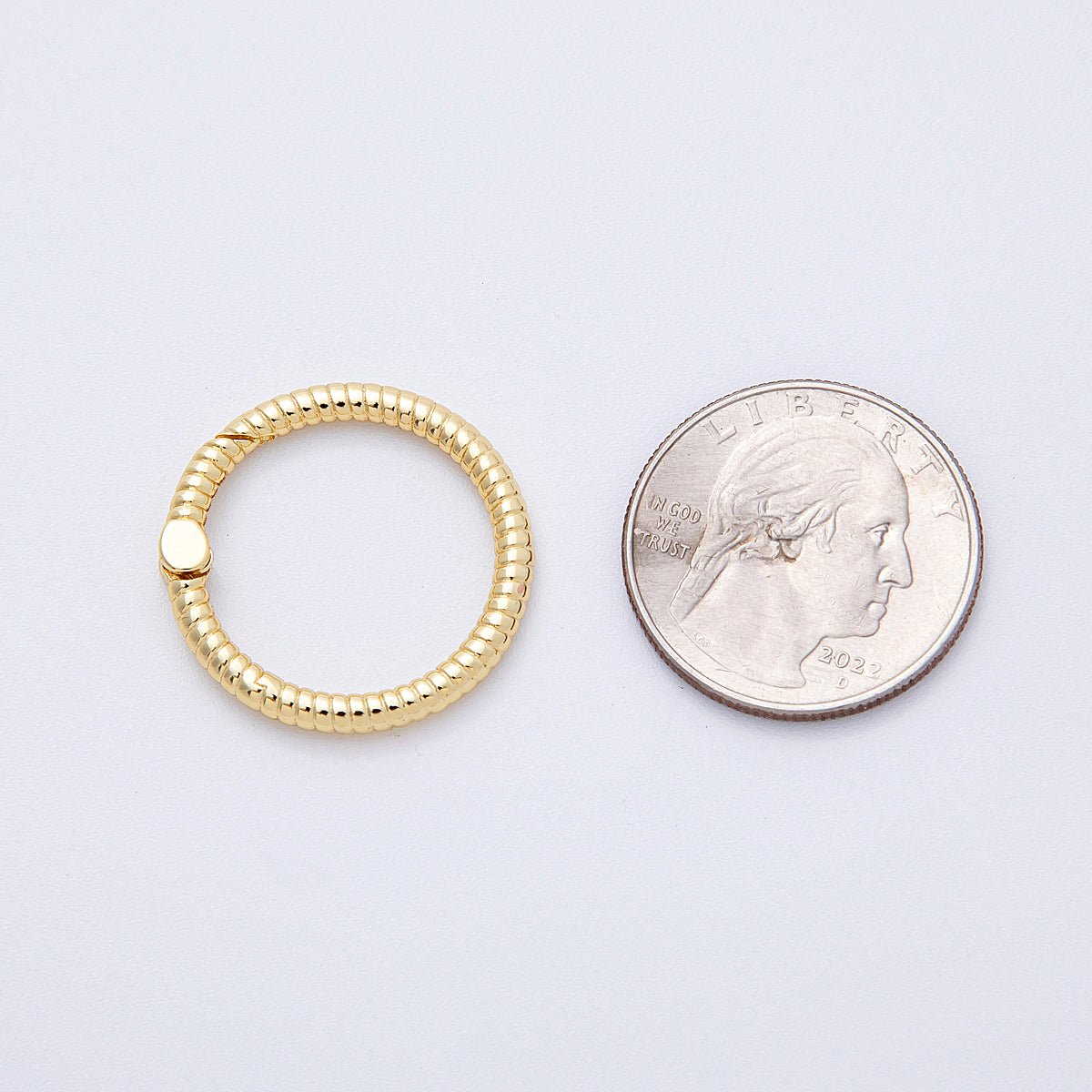 16K Gold Filled 25mm Round Ribbed Croissant Push Gate Clasps Findings | Findings-00032