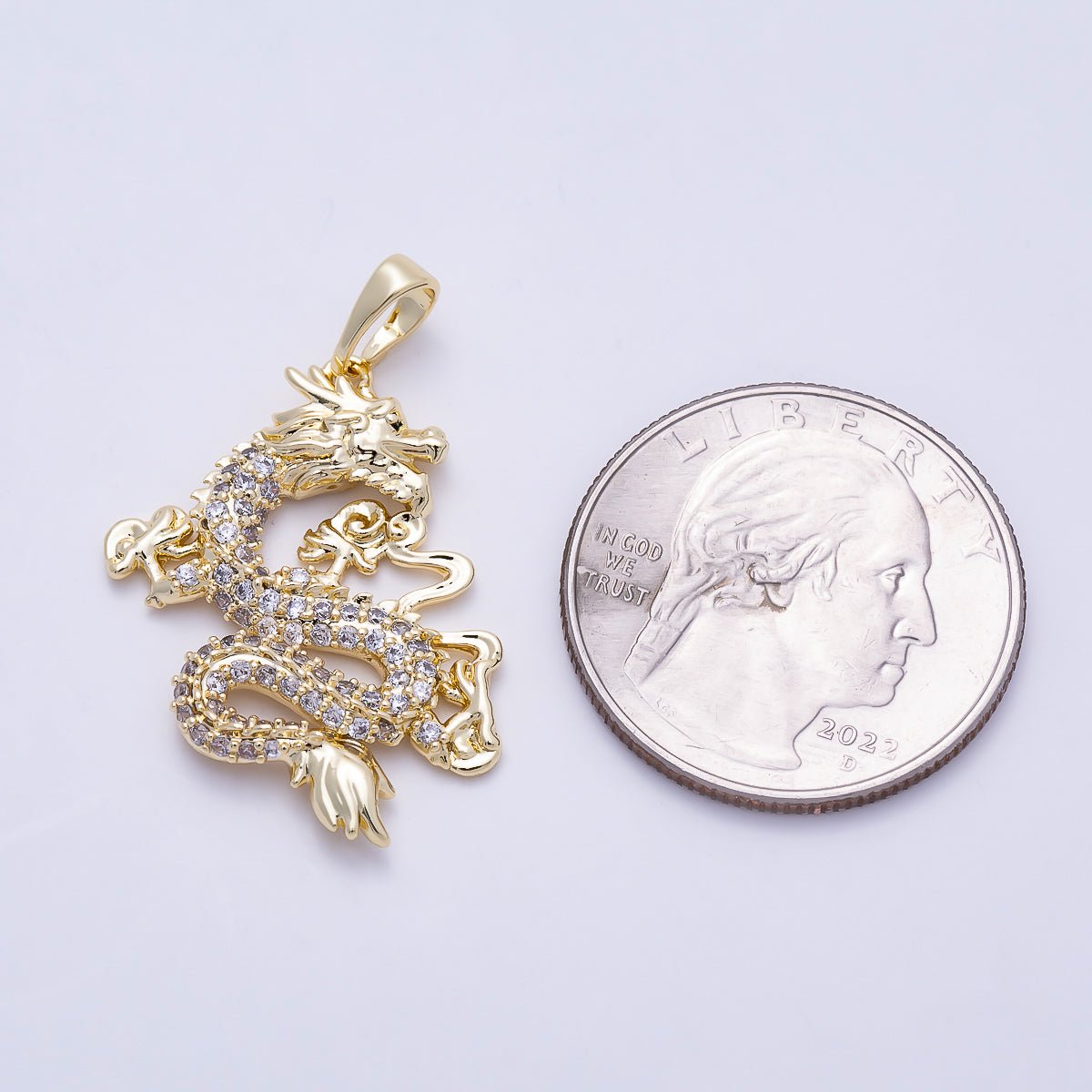 16K Gold Filled 28mm Micro Paved CZ Dragon Animals Pendant | Charms-01384