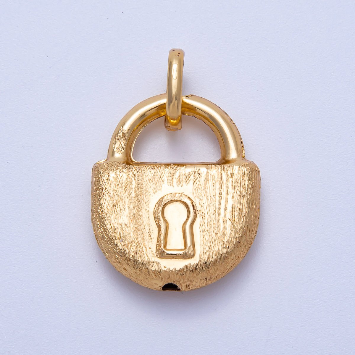 16K Gold Filled 28mm Minimalist Textured Padlock Multidimensional 3D Charm | Charms-00616