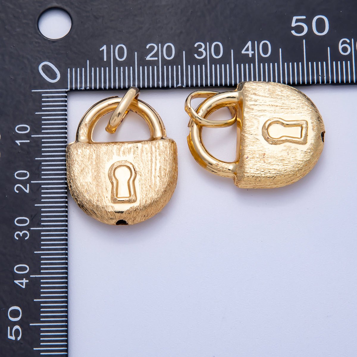 16K Gold Filled 28mm Minimalist Textured Padlock Multidimensional 3D Charm | Charms-00616