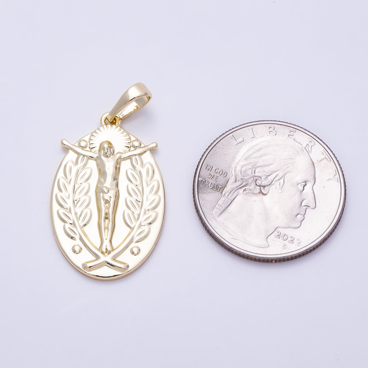 16K Gold Filled 28mm Religious Crucifix Double Sided Oval Pendant | Charms-01469