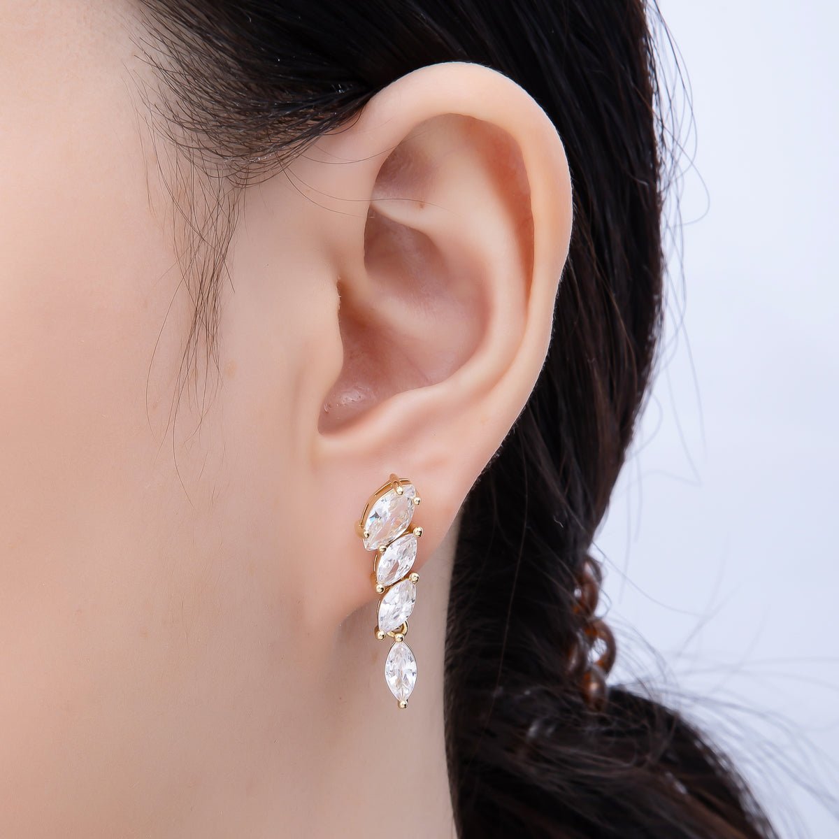 16K Gold Filled 29mm Marquise CZ Statement Drop Stud Earrings | Earrings-00456