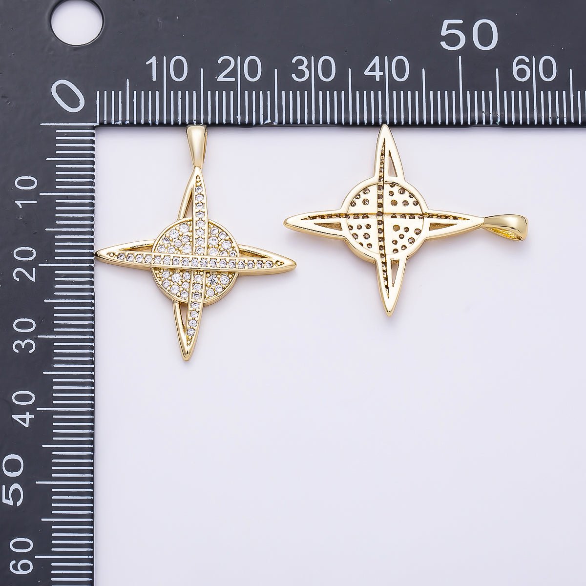 16K Gold Filled 33mm Micro Paved CZ Celtic Cross Saturn Pendant | Charms-01312