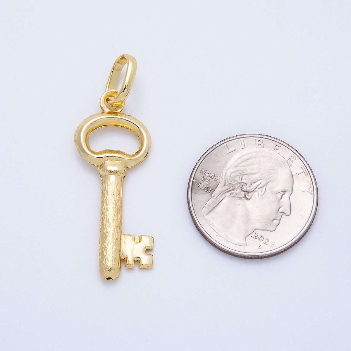 16K Gold Filled 37mm Minimalist Textured Key Pendant | Charms-00648