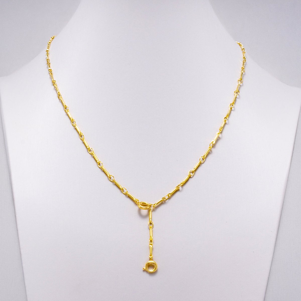 16K Gold Filled 3mm Minimalist Cable Bar Link Lariat Chain 20 Inch Necklace | WA-04446