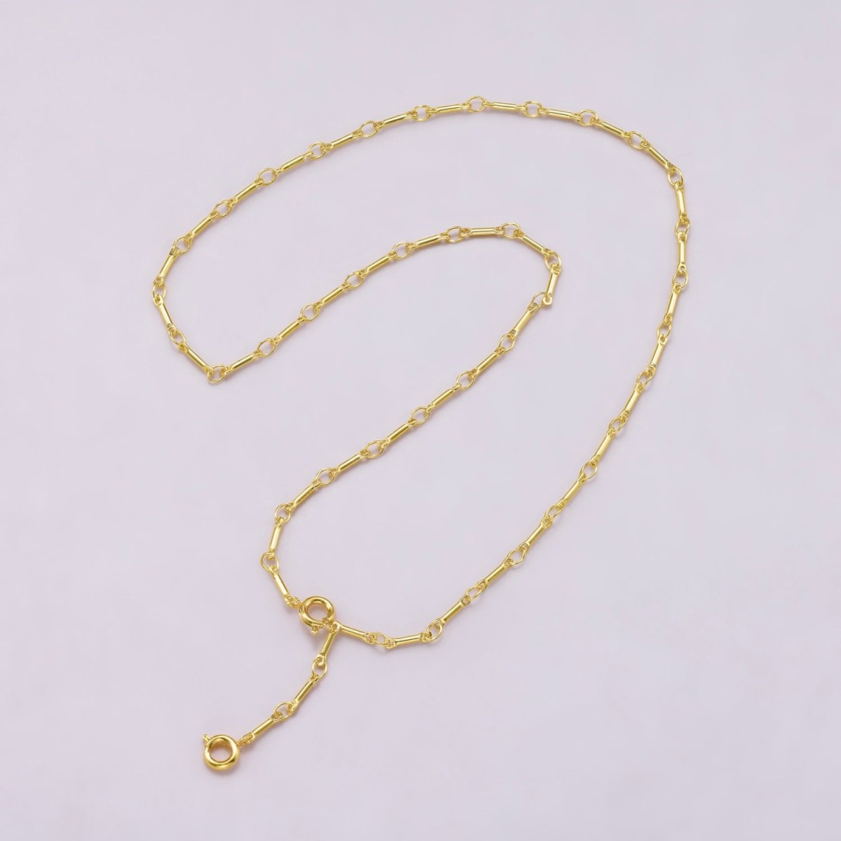 16K Gold Filled 3mm Minimalist Cable Bar Link Lariat Chain 20 Inch Necklace | WA-04446