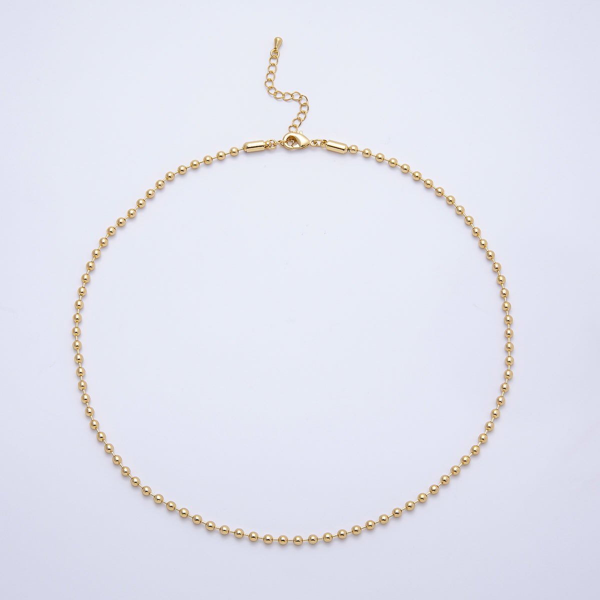 16K Gold Filled 3mm Round Ball Bead Chain 18 Inch Necklace w. Extender | WA-04469
