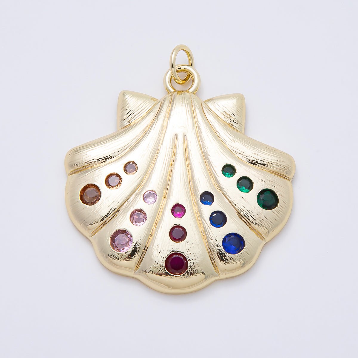 16K Gold Filled 41.5mm Multicolor CZ Dotted Textured Clam Sea Shell Charm | Charms-01060