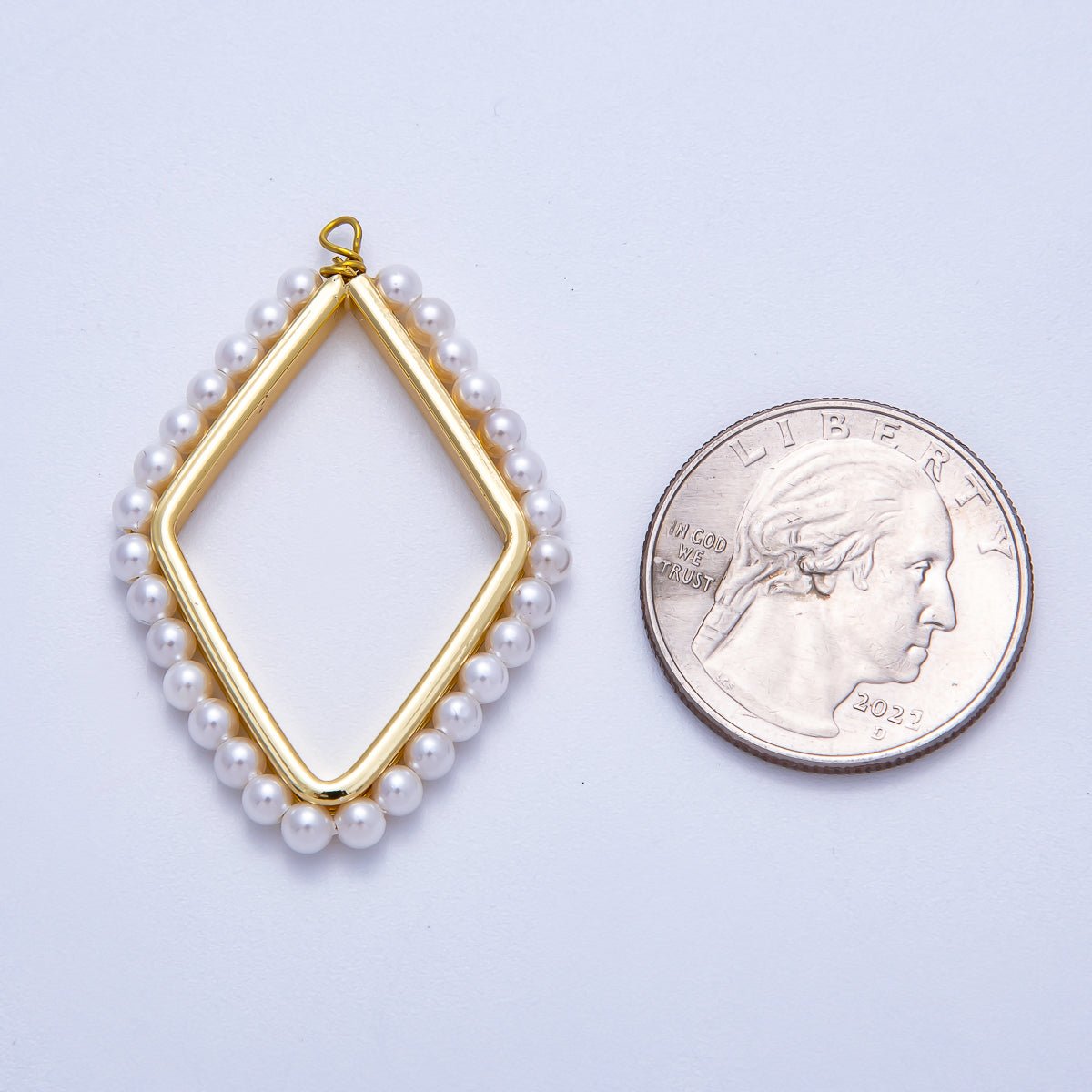 16K Gold Filled 41mm Shell Pearl Open Rhombus Geometric Charm | Charms-00547