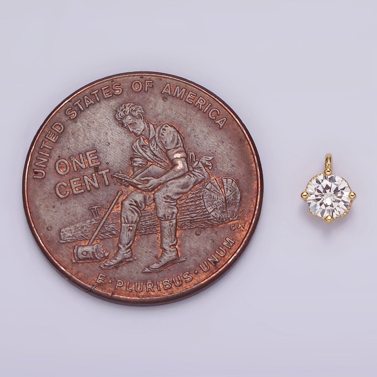 16K Gold Filled 4.2mm Clear Cubic Zirconia Minimalist Round Mini Charm | AG-093