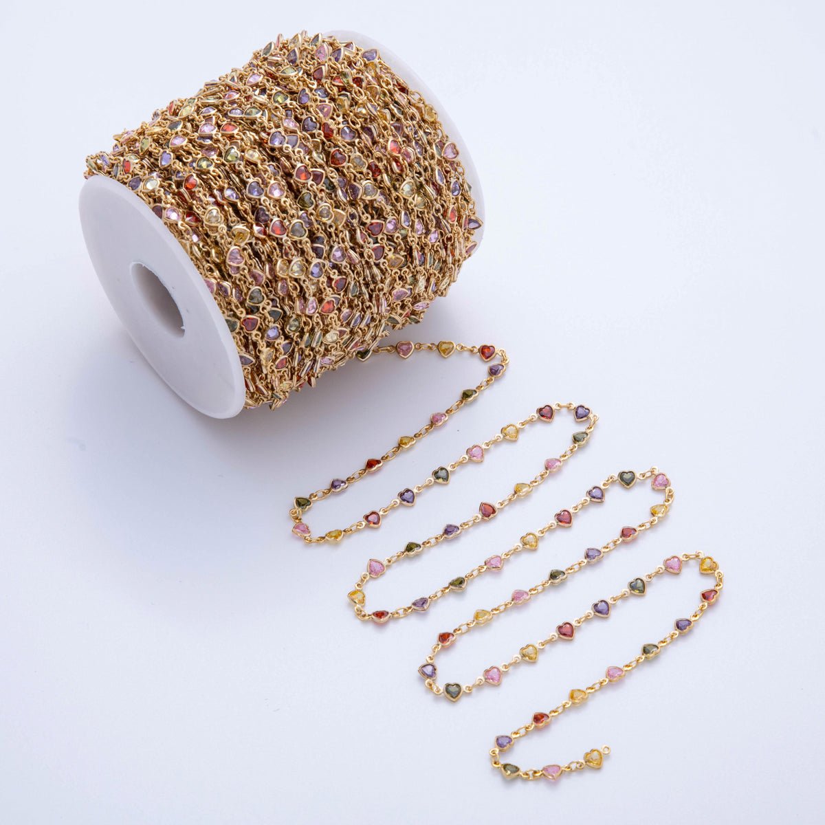 16K Gold Filled 4.5mm Multicolor CZ Multifaceted Heart Unfinished Chain by Yard | Roll-1601