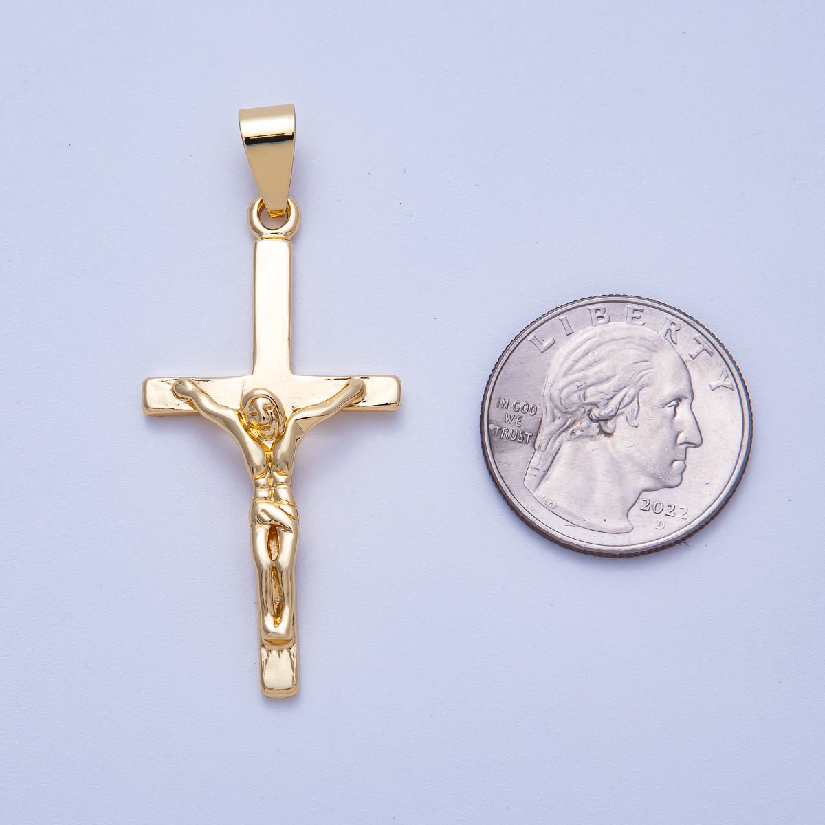16K Gold Filled 47mm Minimalist Crucifix Cross Pendant | Charms-00619