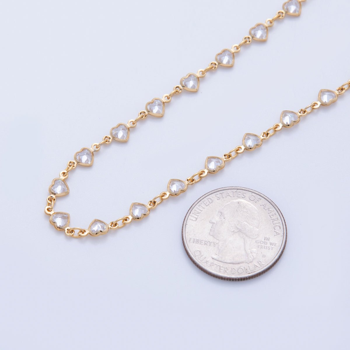 16K Gold Filled 4mm Clear CZ Multifaceted Heart Unfinished Chain by Yard | Roll-01586