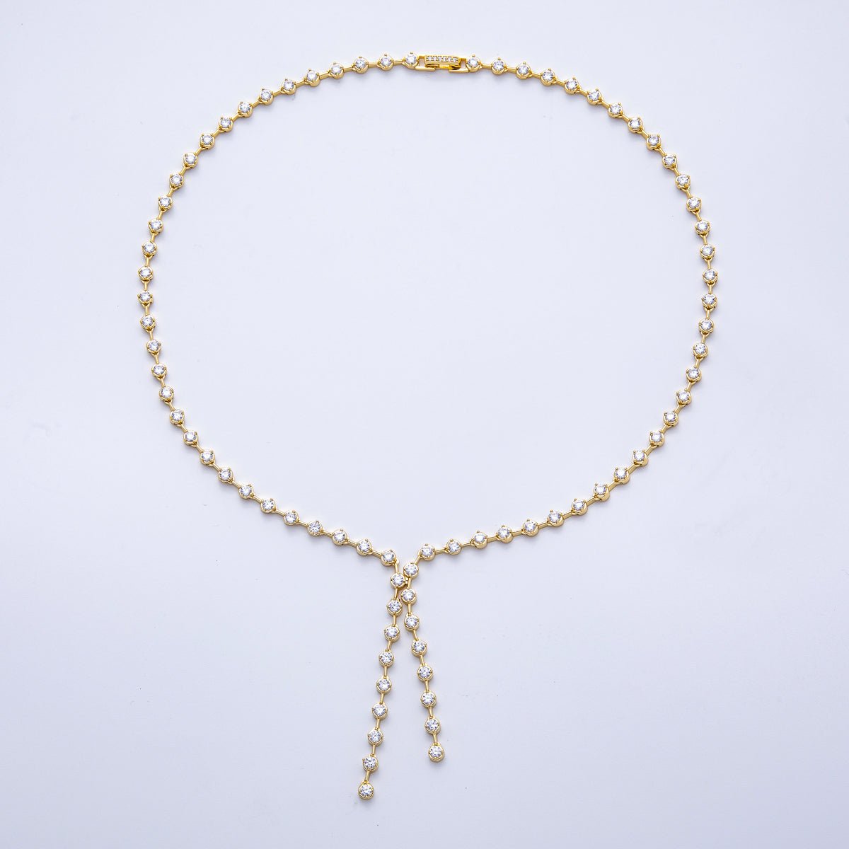 16K Gold Filled 4mm Clear Round CZ Lariat Chain 18.5 Inch Necklace | WA-04250