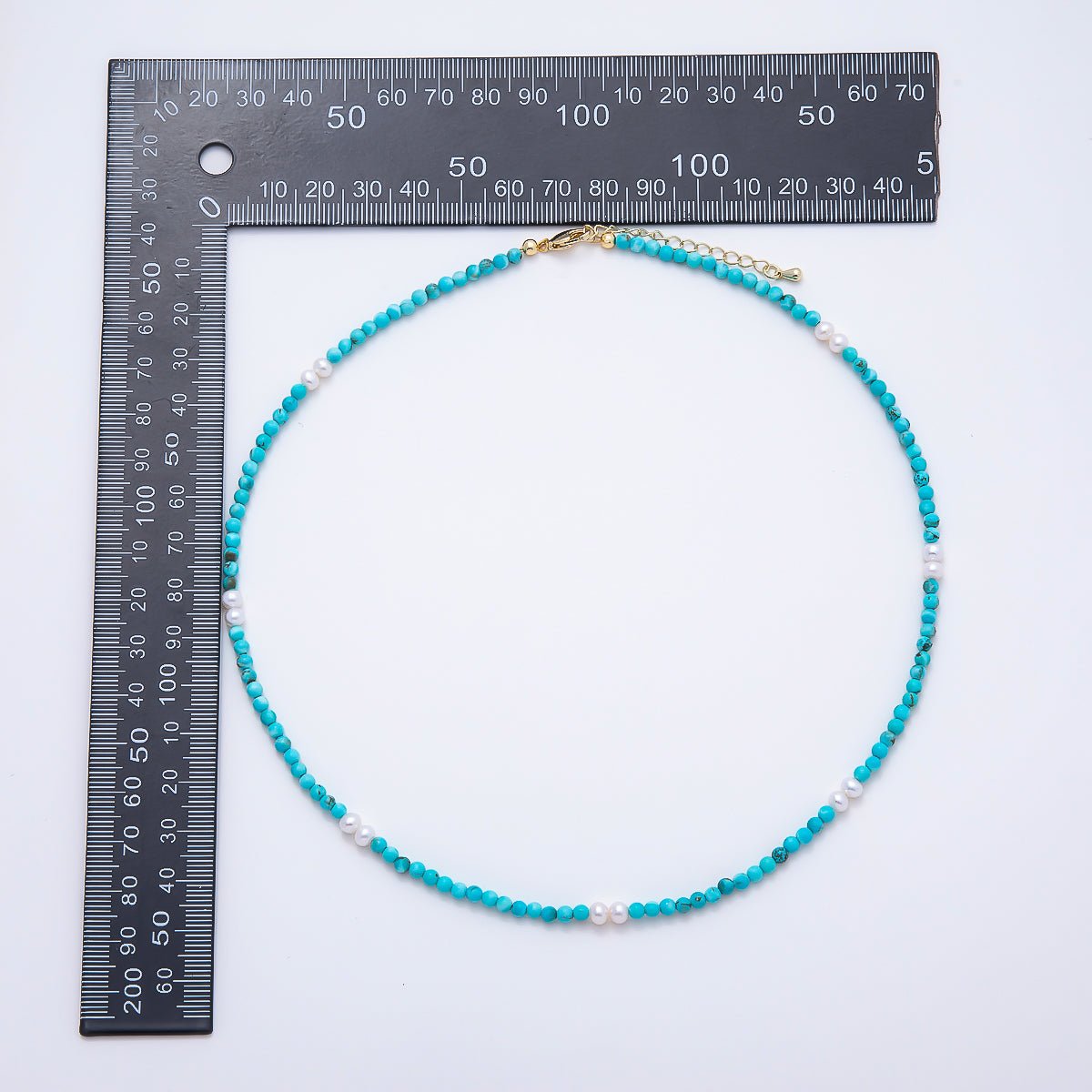 16K Gold Filled 4mm Shell Pearl Turquoise Gemstone Chain 16.5 Inch Necklace w. Extender | WA-00250 WA-00258