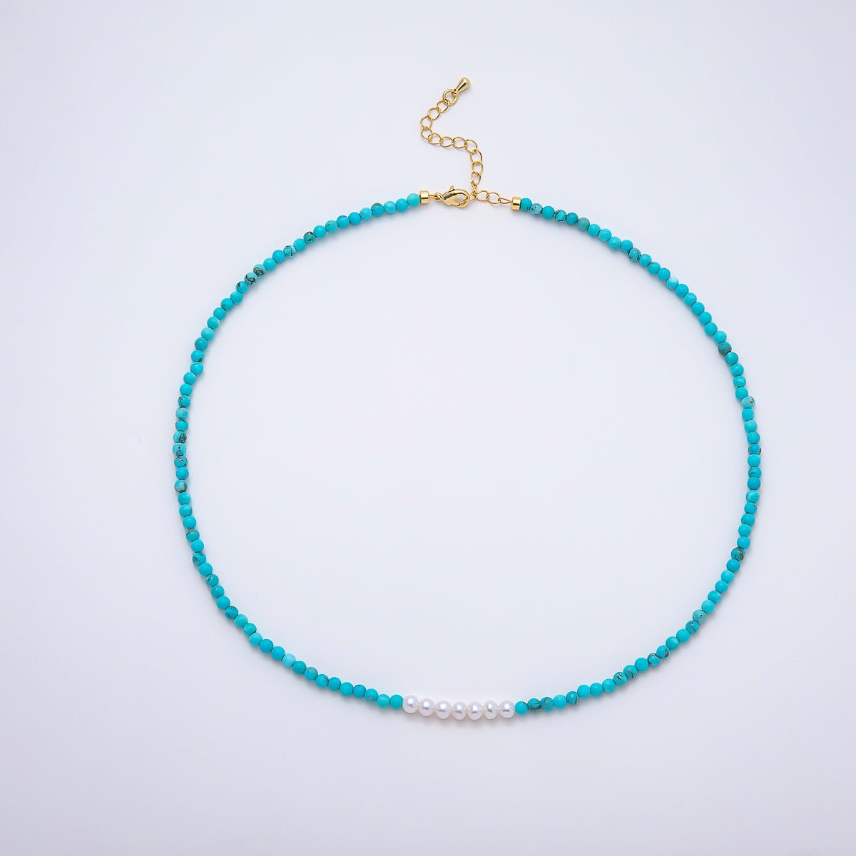 16K Gold Filled 4mm Shell Pearl Turquoise Gemstone Chain 16.5 Inch Necklace w. Extender | WA-00250 WA-00258