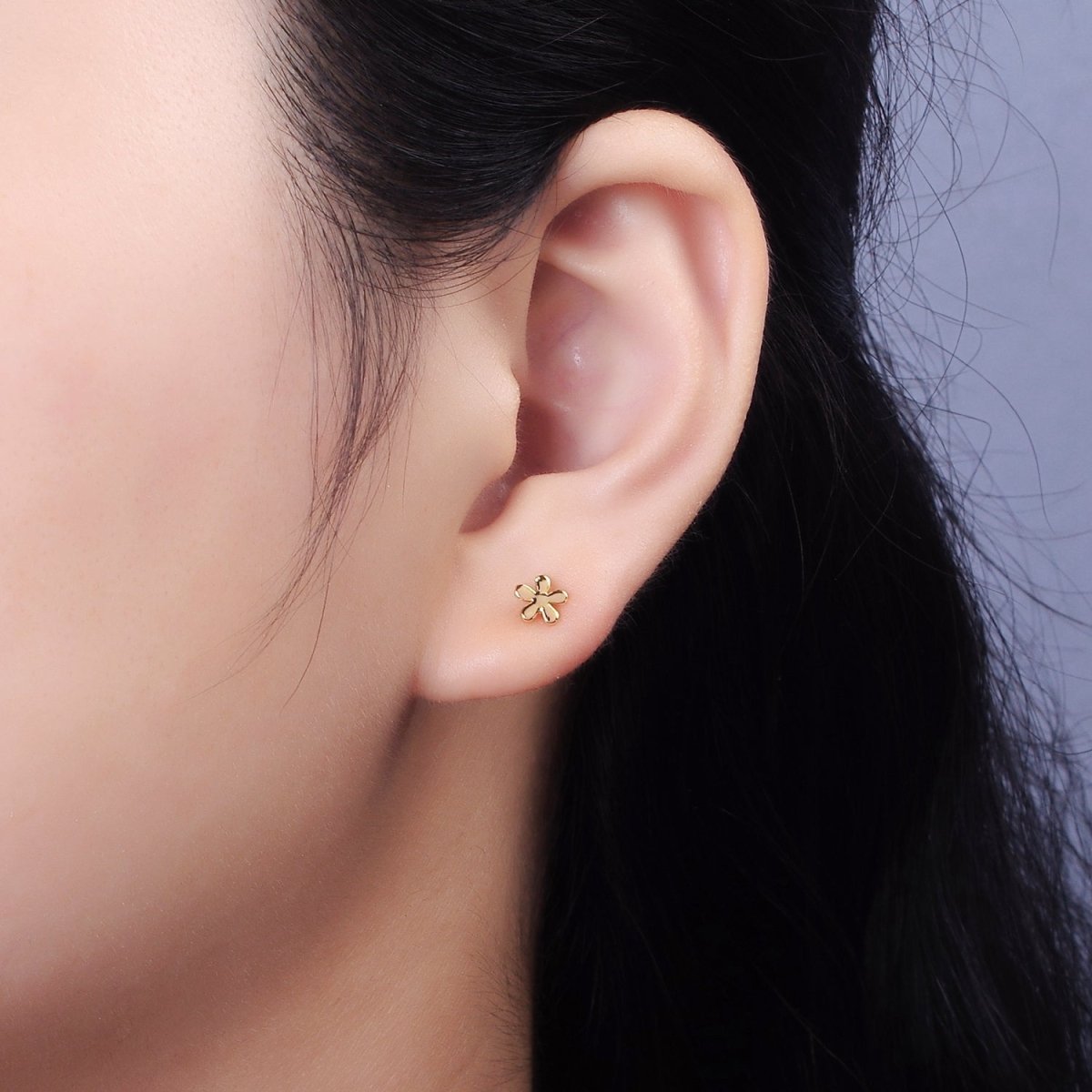 16K Gold Filled 5mm Flower Minimalist Mini Stud Earrings | AE897