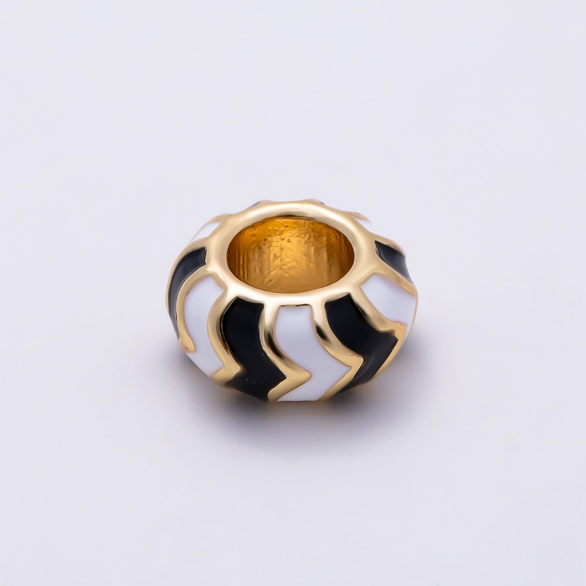 16K Gold Filled 10mm Multicolor Chevron Enamel Large Hole Rondelle Bead | Beads-00502 ~ Beads-00513